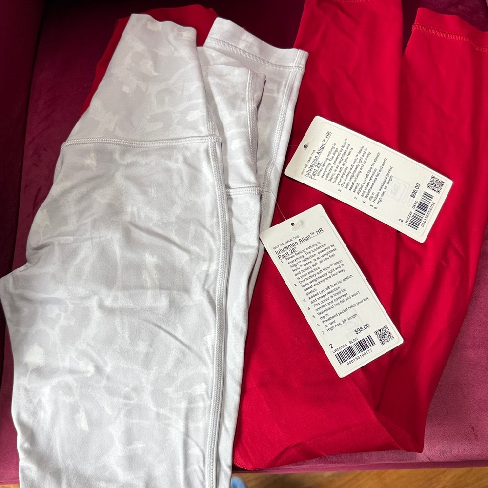 2 pairs lululemon align 28inch hot Red and grey print  Leggings